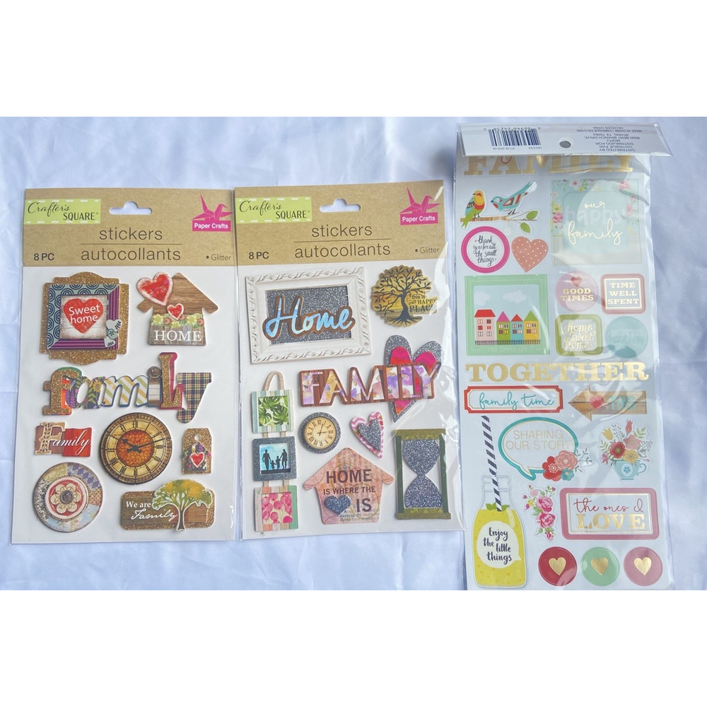 CRAFTER'S SQUARE FAMILY/HOME 3D GLITTER STICKER SHEET (NEW) 3 Sheets 37 Stickers
